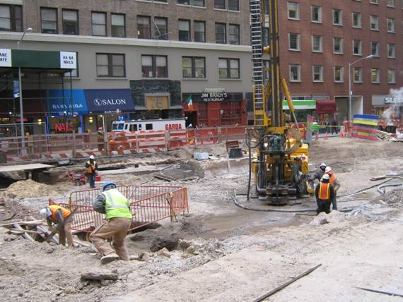Contractor performs drilling and grouting for foundation of Louise Nevelson Plaza